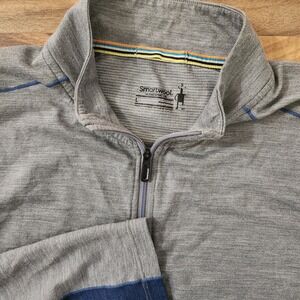 Smartwool Mens Merino Sport 150 Long-Sleeve Quarter Zip Light Grey/Blue Sz.Large